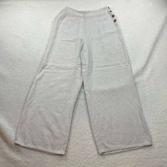 Sienna Sky Pants - Sienna Sky Pants Womens M Beige CP1154 Linen Blend‎ Wide Leg Side Button Boho